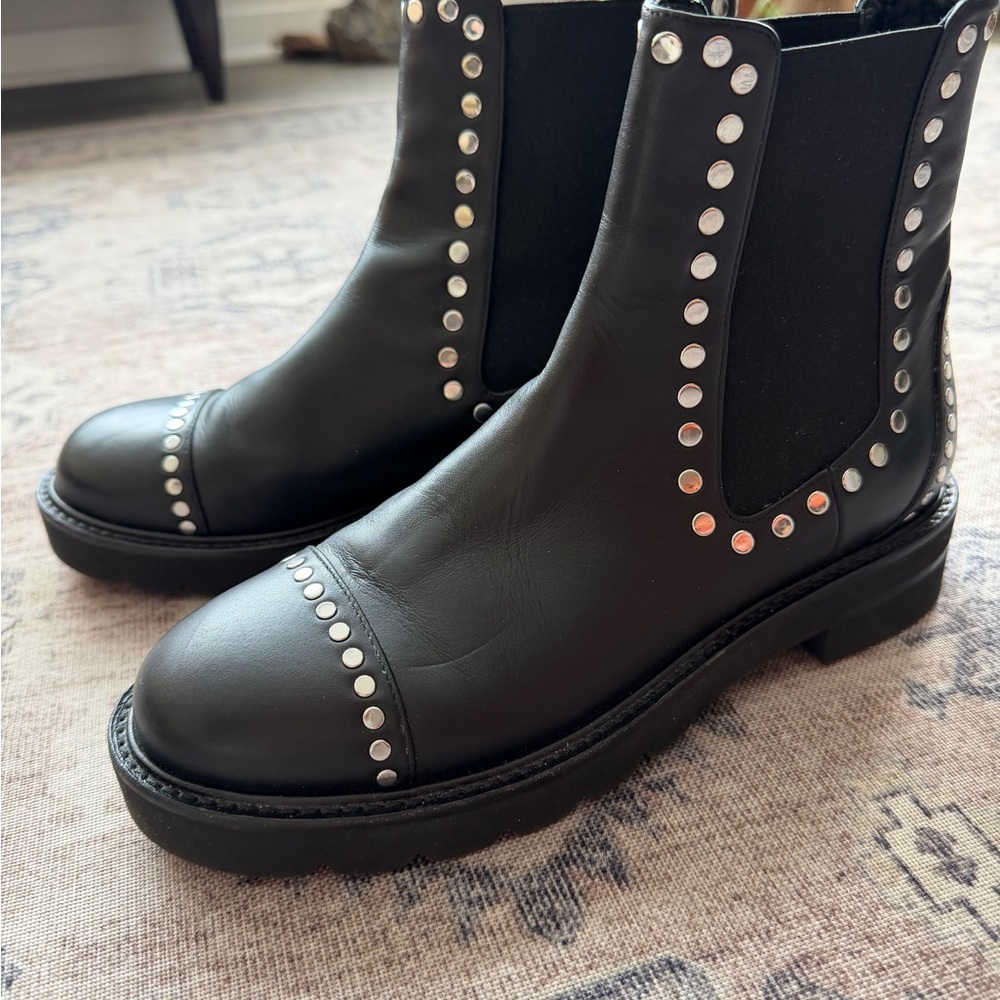 Stuart Weitzman Black Studded Combat Boots Frankie Lift Studs Bootie 9